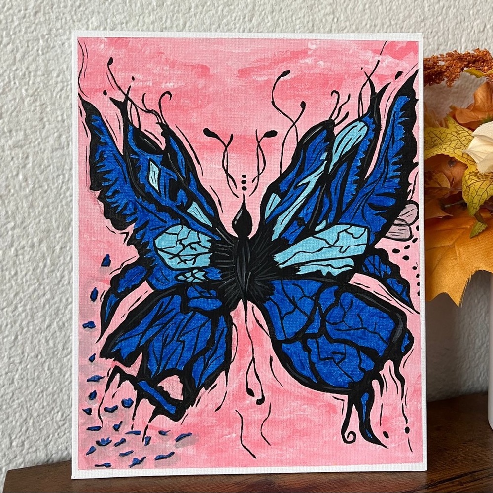 Hand- drawn canvas panel with a butterfly inspired.